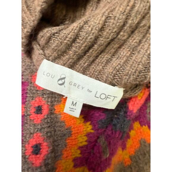 Lou & Grey for Loft wool blend fair isle sweater womens M - Picture 4 of 9